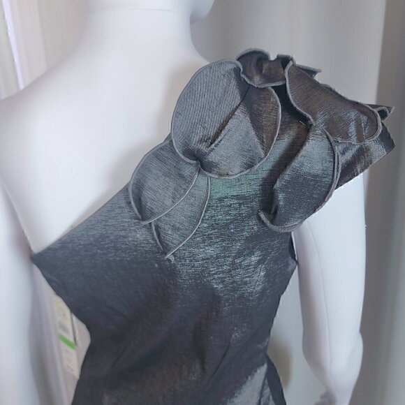 S.L. Fashions Cap Slv Petal One Shldr Sheath Dress Size 8 Color is Nickel (NWT) - Picture 4 of 16